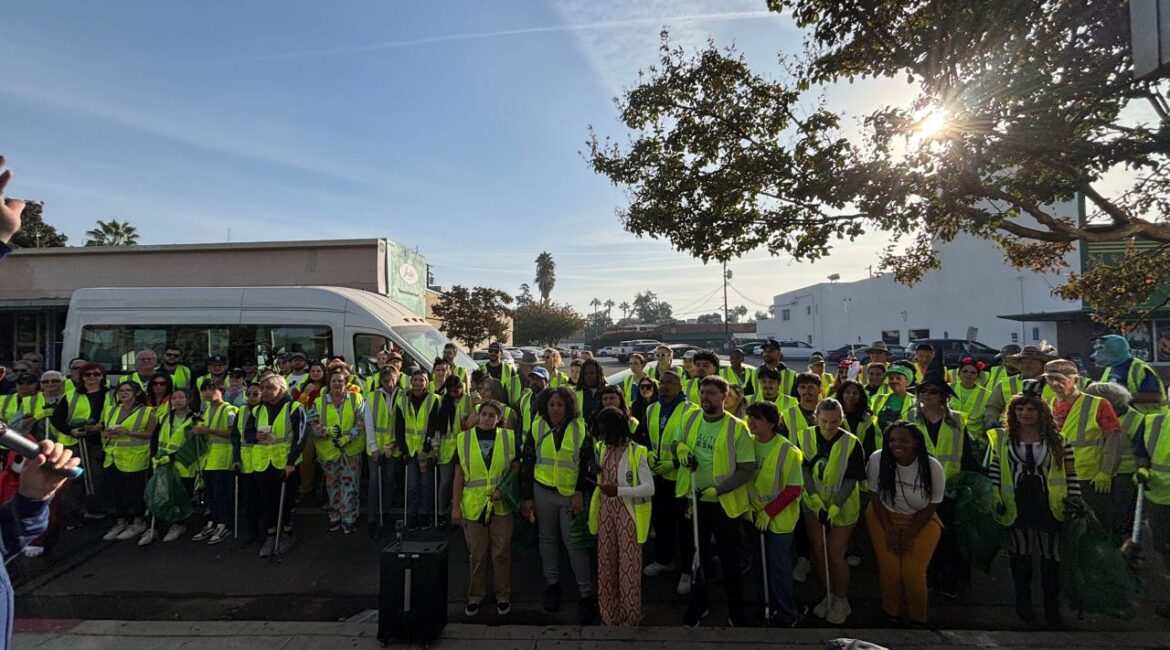 Image of Beautify Fresno volunteers in lime work vests in October 2024