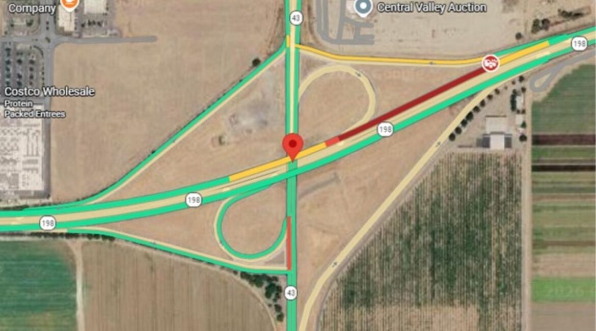 California Highway Patrol in Hanford is responding to a crash on Highway 198 westbound at Highway 43 on Friday, April 24, 2026. (CHP)