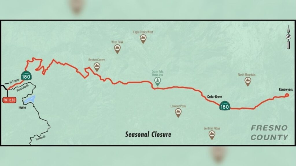 Caltrans announced that Highway 180 will reopen Friday, April 24, 2026, from Hume Lake Road down to Roads End in Cedar Grove after the winter closure. (Caltrans)