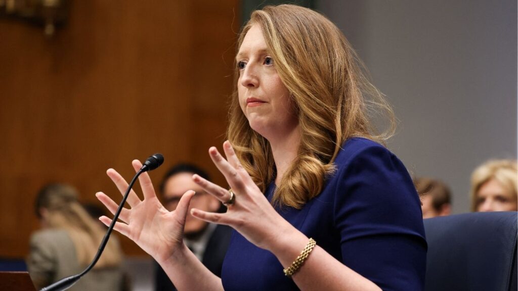 Casey Means, nominated to serve as the next U.S. Surgeon General, testifies before a Senate Health, Education, Labor, and Pensions Committee confirmation hearing on Capitol Hill in Washington, D.C., U.S., February 25, 2026. (Reuters/Kylie Cooper)