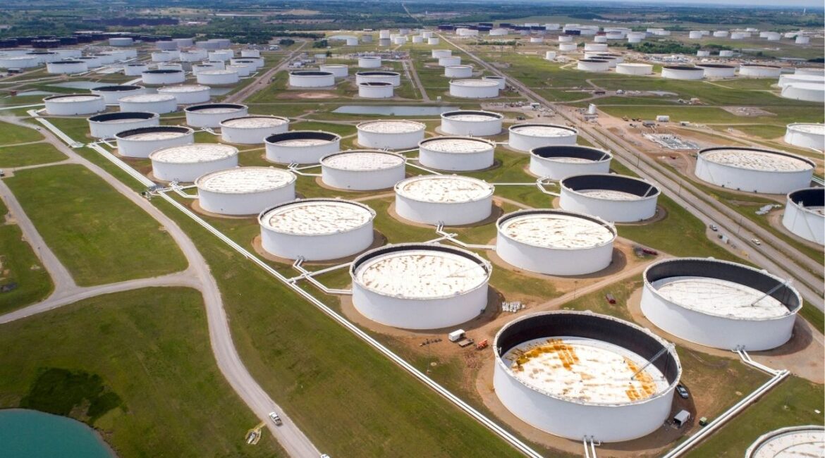 Crude oil storage tanks are seen in an aerial photograph at the Cushing oil hub in Cushing, Oklahoma, U.S. April 21, 2020. (Reuters File)