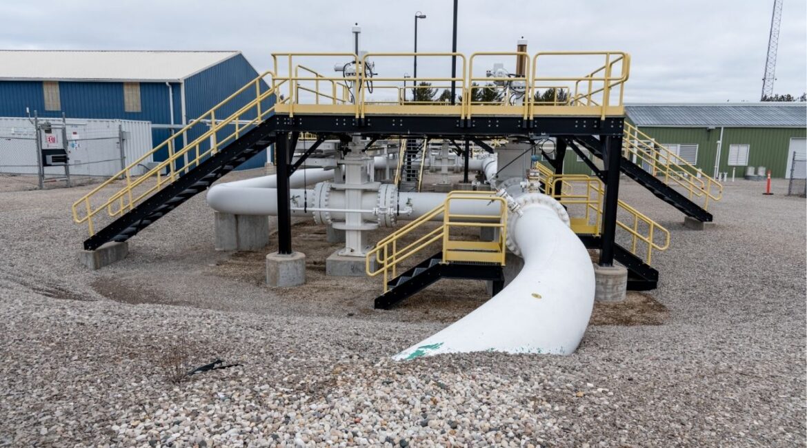 Enbridge’s Line 5 pipeline near the Straits of Mackinac, Mich., March 15, 2024. The Supreme Court unanimously sided with Michigan officials on April 22, 2026, in a dispute over the future of a petroleum pipeline snaking beneath a waterway that connects two of the Great Lakes. (Cydni Elledge/The New York Times)