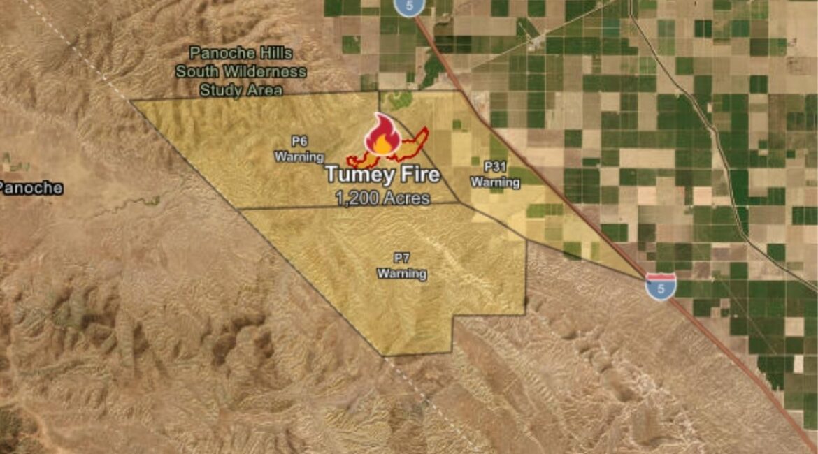 Fire crews made overnight progress containing the Tumey Fire to 85% at 1,200 acres near Panoche Road, with evacuation warnings still in place as of Monday, April 20, 2026, morning. (CalFire)