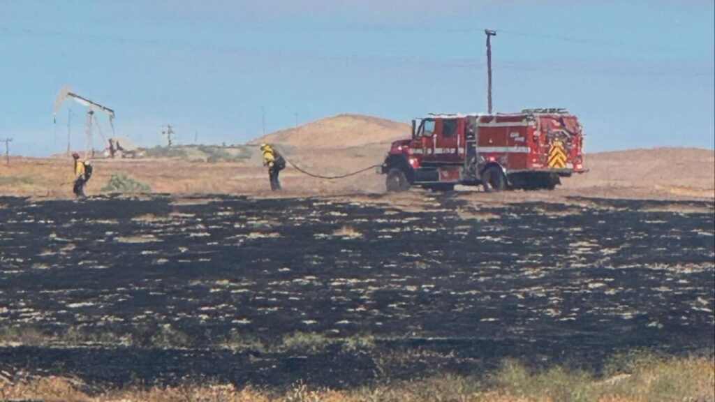 Firefighters contained a 45-acre wildland fire near Highway 33 and Palmer Avenue north of Coalinga Thursday, April 2, 2026, with no injuries reported. (CalFire)