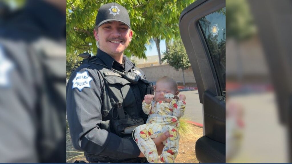 Fresno Police Officer Kobe Biedermann’s newborn faces open-heart surgery, prompting a $20,000 fundraiser. (PORAC)