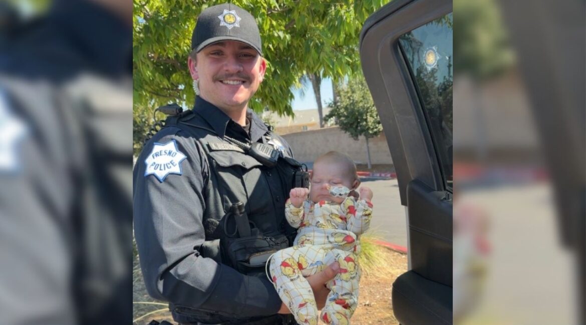 Fresno Police Officer Kobe Biedermann’s newborn faces open-heart surgery, prompting a $20,000 fundraiser. (PORAC)