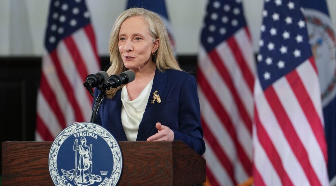Gov. Abigail Spanberger of Virginia speaks in Williamsburg, Va., Feb. 24, 2026. Spanberger on Monday, April 13, signed into law a bill to end tax exemptions for a slate of Confederacy-related organizations in the state. (Erin Schaff/The New York Times)