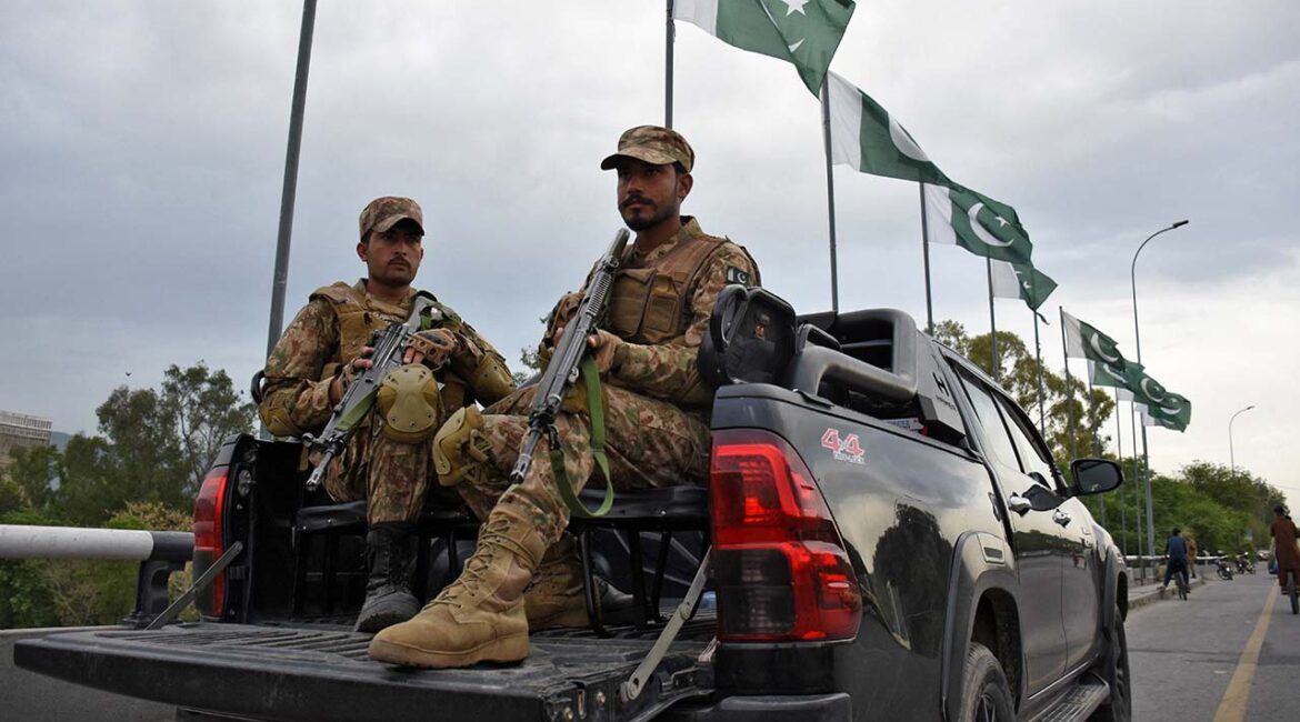 Army soldiers patrol a road as Pakistan prepares to host U.S. and Iran for the second round of peace talks in Islamabad, Pakistan, April 24, 2026. (Reuters/Waseem Khan)