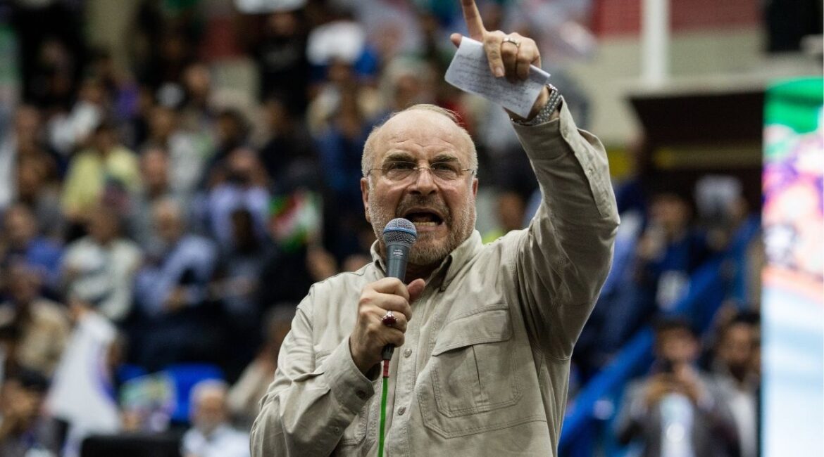 Mohammad Bagher Ghalibaf at a campaign event in Tehran, Iran, June 26, 2024. The speaker of the Iranian Parliament, Ghalibaf is also a former general in the Revolutionary Guard and the lead negotiator with the United States in Pakistan. (Arash Khamooshi/The New York Times)