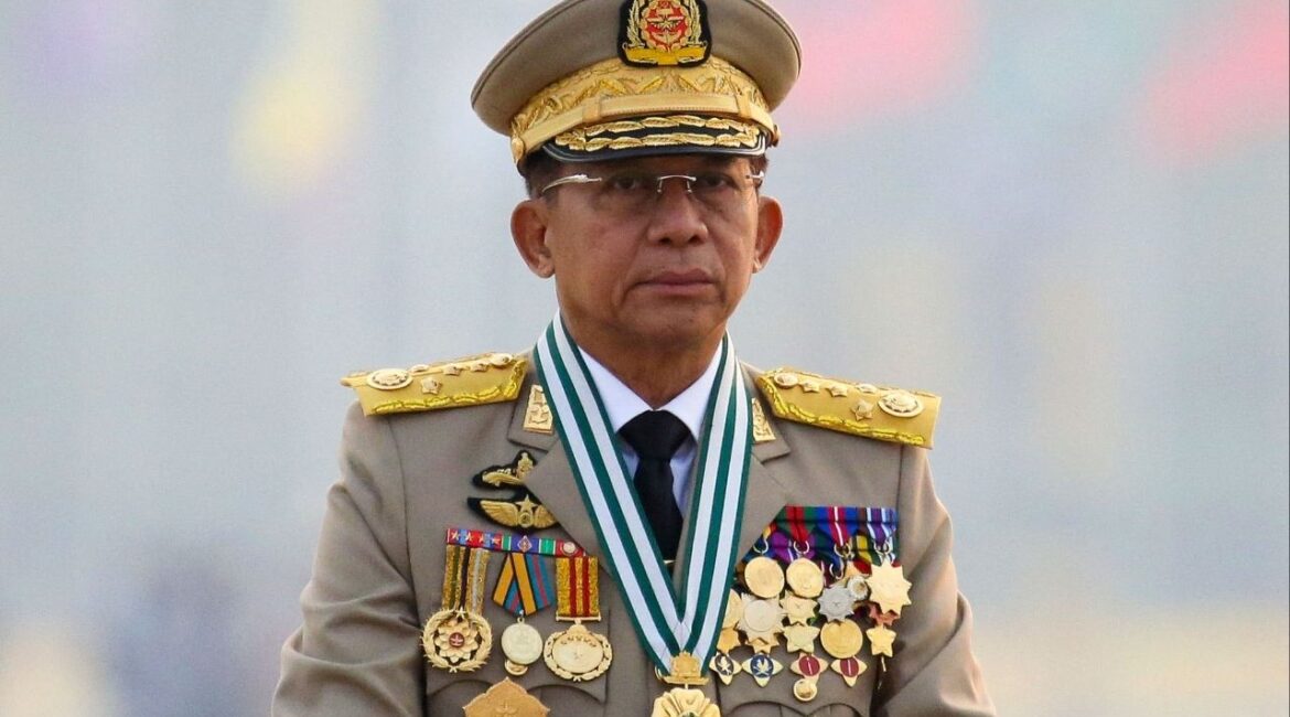 Myanmar's junta chief Senior General Min Aung Hlaing, who ousted the elected government in a coup on February 1, presides an army parade on Armed Forces Day in Naypyitaw, Myanmar, March 27, 2021. (Reuters File)