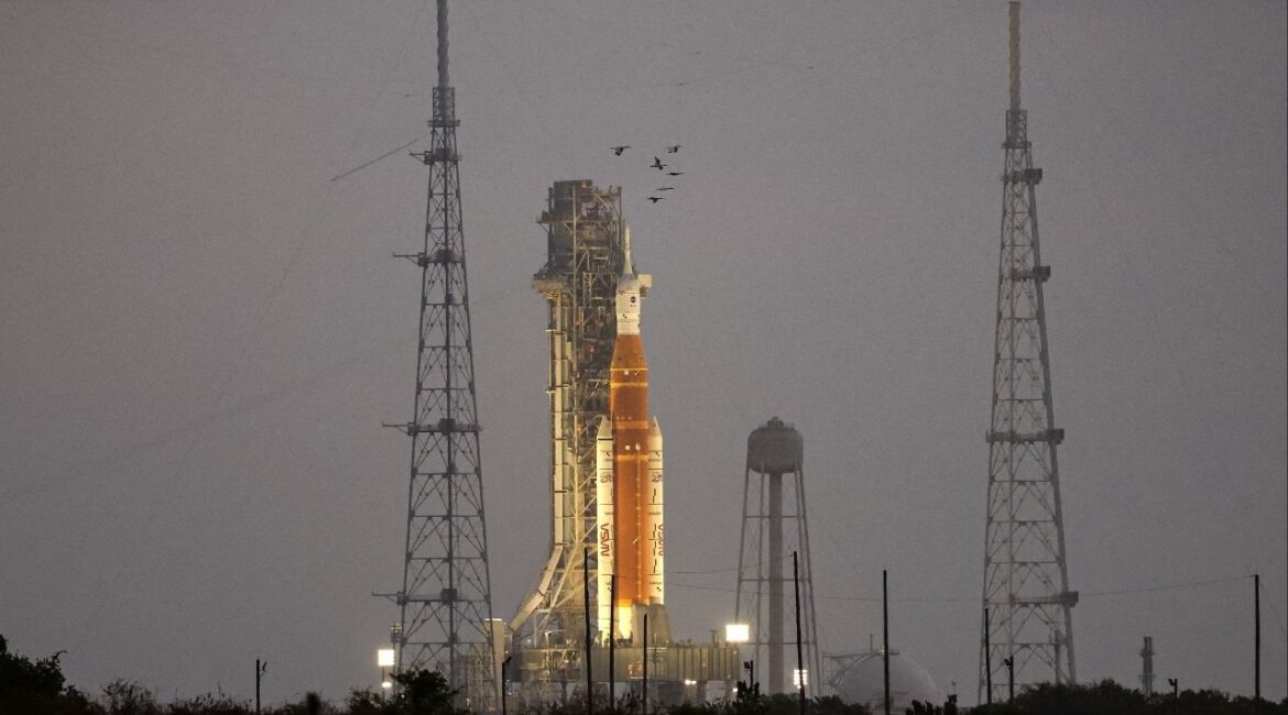 NASA's next-generation moon rocket, the Space Launch System (SLS) rocket with the Orion crew capsule, on Pad 39B ahead of the Artemis II mission launch at the Kennedy Space Center in Cape Canaveral, Florida, U.S., March 29, 2026. (Reuters/Brendan McDermid)
