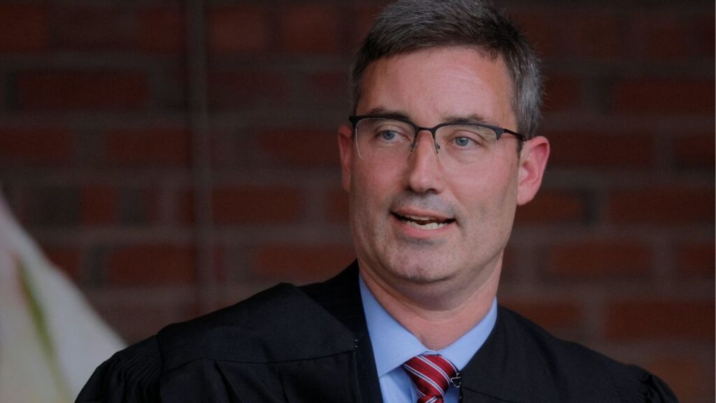 New U.S. District Judge Brian Murphy speaks during his Investiture Ceremony at the federal courthouse in Boston, Massachusetts, U.S., September 17, 2025. (Reuters/Brian Snyder)