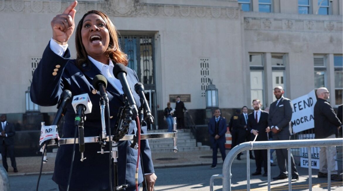 New York Attorney General Letitia James speaks to the media outside the U.S. District Court for the Eastern District of Virginia, in Norfolk, Virginia, U.S., October 24, 2025. (Reuters File)