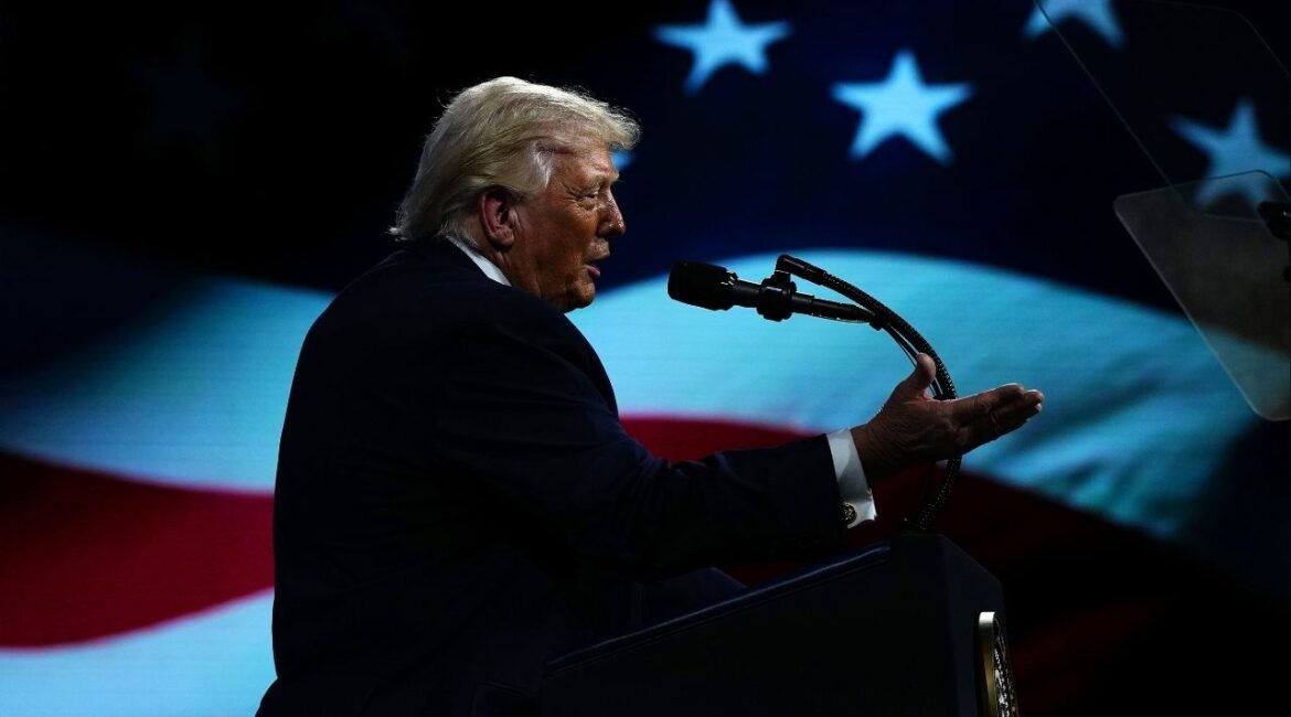 President Donald Trump delivers remarks at the Future Investment Initiative Institute’s Summit at the Faena Forum in Miami Beach, Fla., on March 27, 2026. The president said he would bomb Iran “back to the Stone Ages.” Until this administration, American leaders had insisted they were trying to follow international law in war. (Tierney L. Cross/The New York Times)