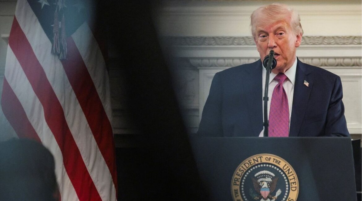 President Donald Trump delivers remarks to NCAA Collegiate National Champions in the State Dining Room at the White House in Washington, D.C., U.S., April 21, 2026. (Reuters/Kylie Cooper)