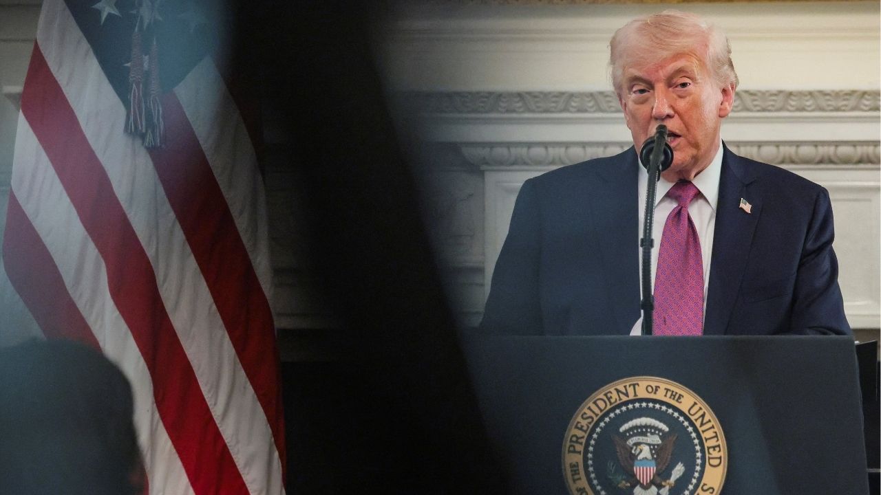 President Donald Trump delivers remarks to NCAA Collegiate National Champions in the State Dining Room at the White House in Washington, D.C., U.S., April 21, 2026. (Reuters/Kylie Cooper)