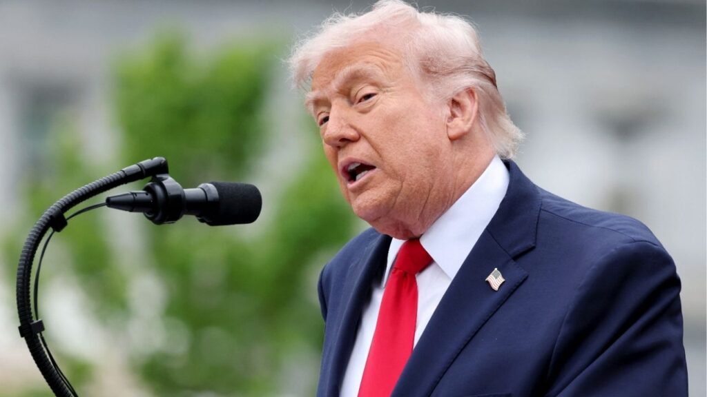 President Donald Trump gives a speech during the State Arrival Ceremony on the South Lawn on day two of the State Visit of King Charles III and Queen Camilla to the United States of America, on April 28, 2026 in Washington, DC. Chris Jackson/Pool via REUTERS