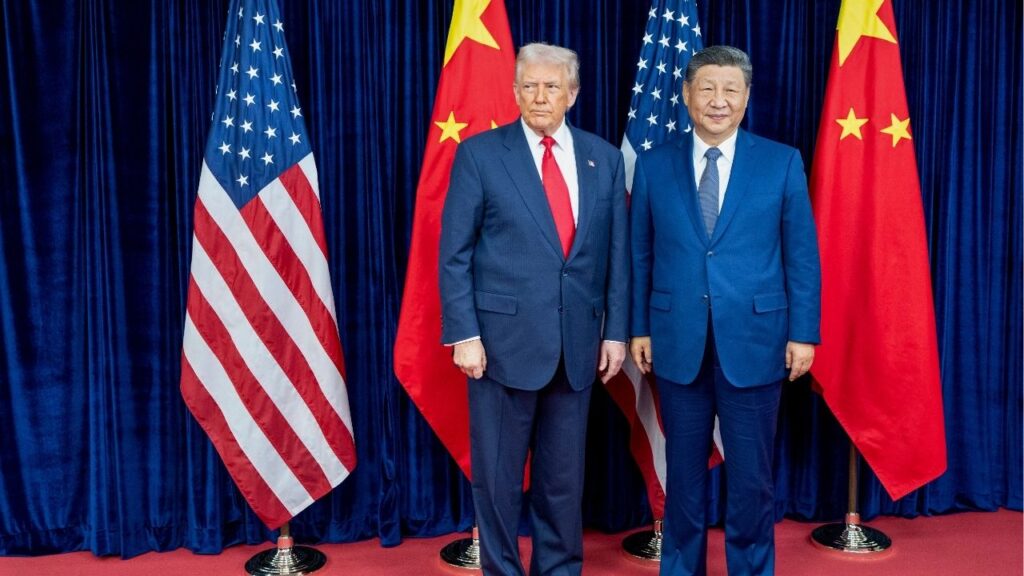 President Donald Trump meets with Chinese President Xi Jinping in Busan, South Korea, Oct. 30, 2025. When China declared on Monday, April 13, 2026, that the U.S. blockade of Iranian oil leaving the Strait of Hormuz was “dangerous and irresponsible,” it was a brief window into President Trump’s latest challenge: how to keep the Iran conflict from upending an emerging détente with China. (Haiyun Jiang/The New York Times)
