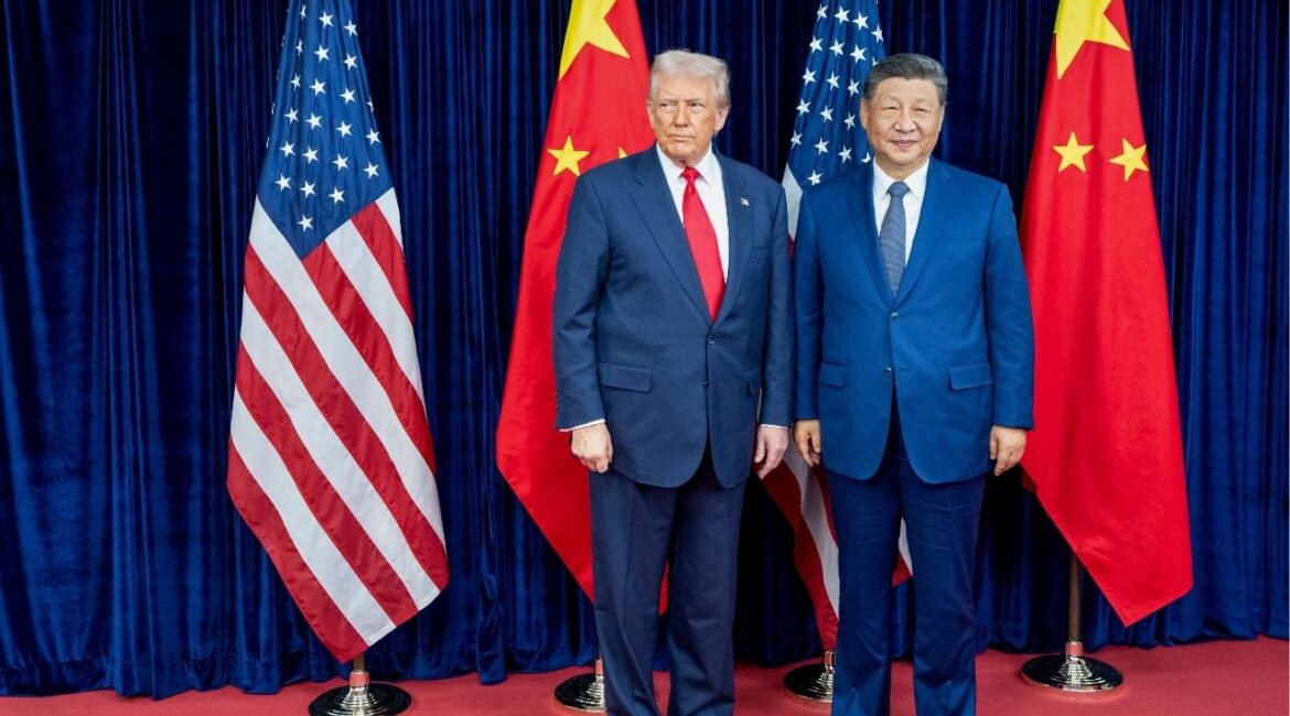 President Donald Trump meets with Chinese President Xi Jinping in Busan, South Korea, Oct. 30, 2025. When China declared on Monday, April 13, 2026, that the U.S. blockade of Iranian oil leaving the Strait of Hormuz was “dangerous and irresponsible,” it was a brief window into President Trump’s latest challenge: how to keep the Iran conflict from upending an emerging détente with China. (Haiyun Jiang/The New York Times)