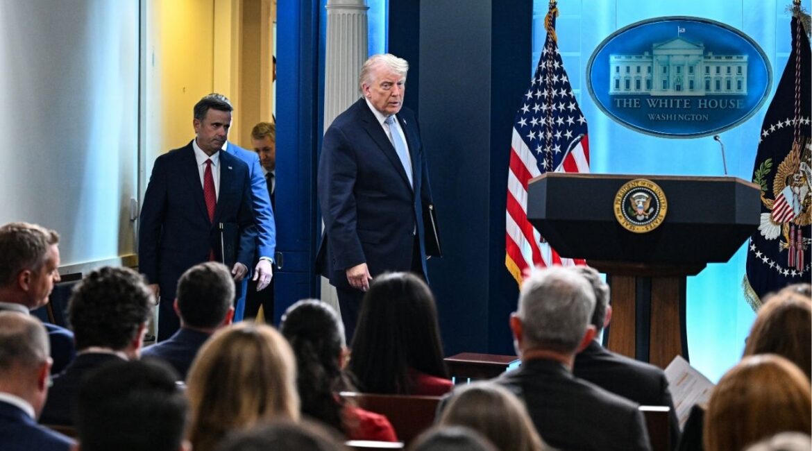 President Donald Trump speaks during a news conference at the White House in Washington, on Monday, April 6, 2026. President Trump has hit out at NATO after a tense meeting with Mark Rutte, the secretary general of the military alliance, at the White House on Wednesday. (Kenny Holston/The New York Times)