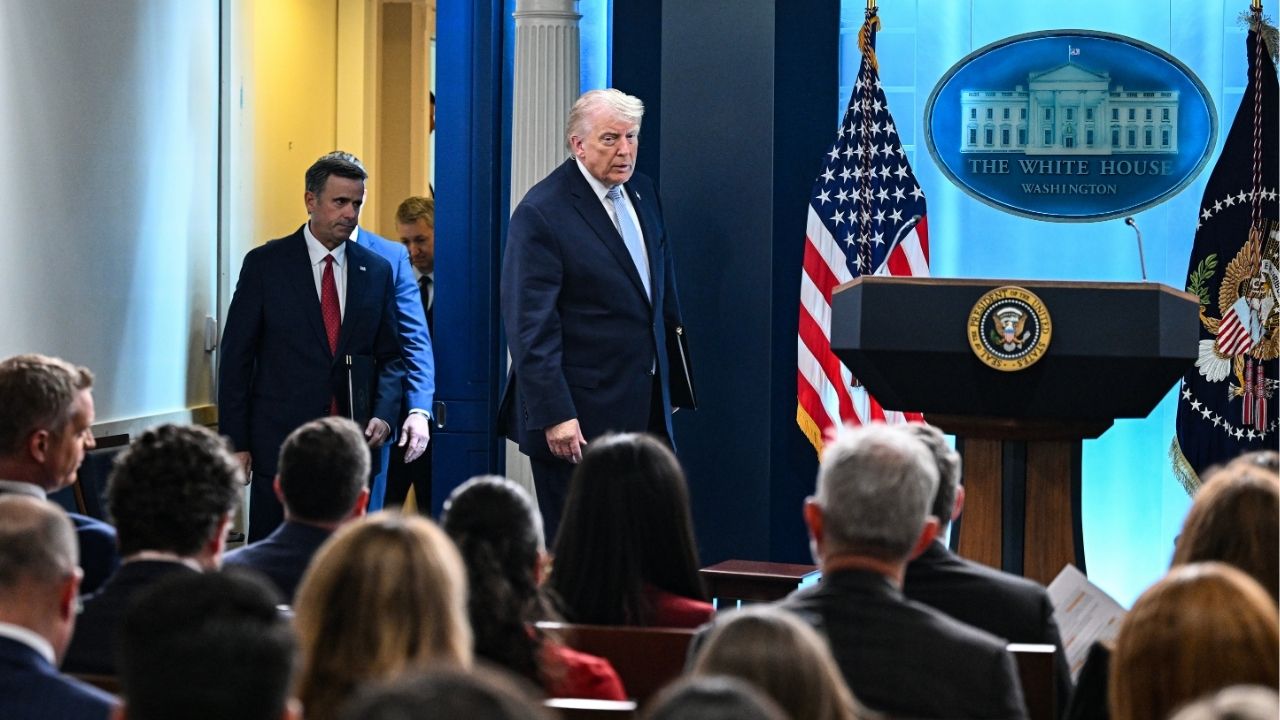 President Donald Trump speaks during a news conference at the White House in Washington, on Monday, April 6, 2026. President Trump has hit out at NATO after a tense meeting with Mark Rutte, the secretary general of the military alliance, at the White House on Wednesday. (Kenny Holston/The New York Times)