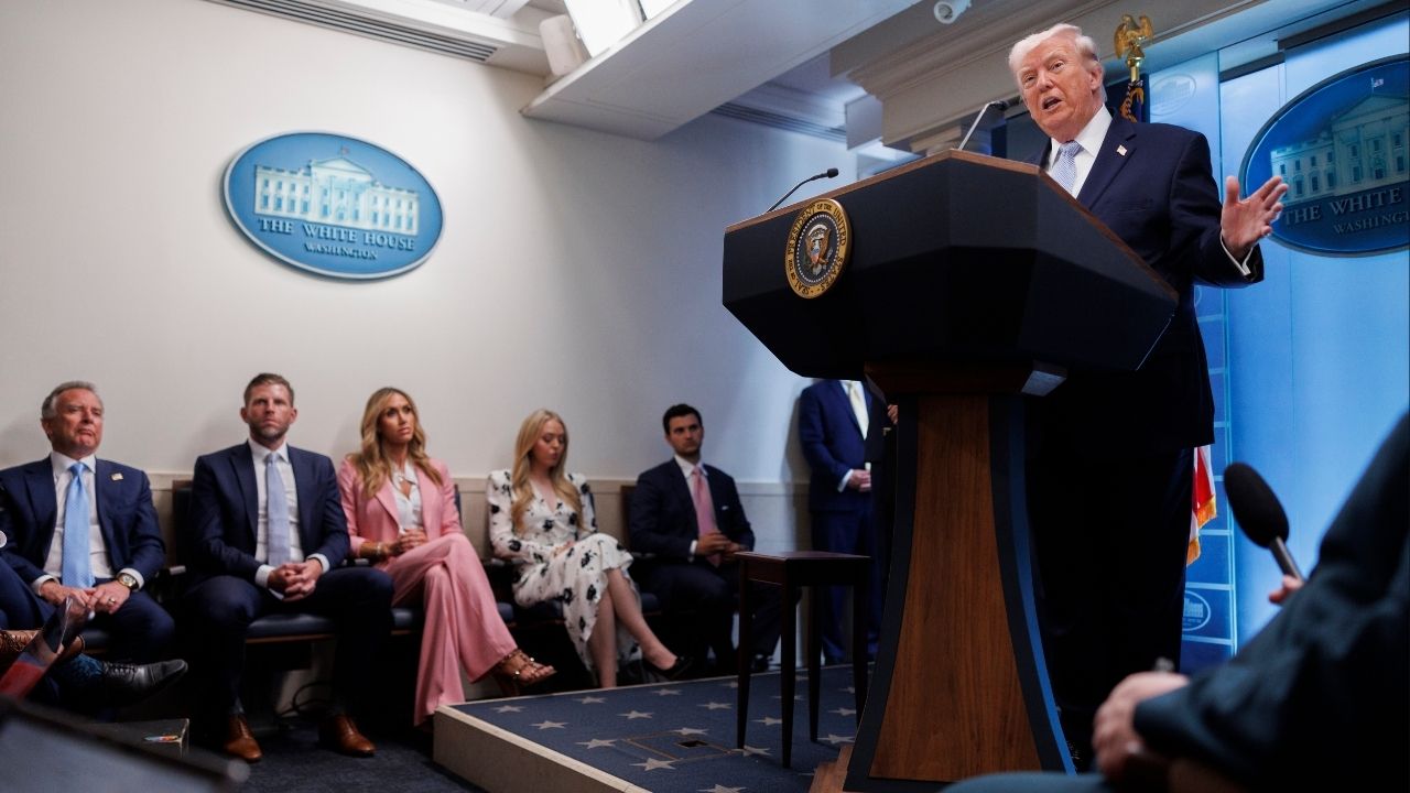President Donald Trump speaks during a news conference at the White House in Washington, on Monday, April 6, 2026. President Trump presented new details of the rescue of an American airman over the weekend in cinematic terms at a news conference on Monday. (Tom Brenner/The New York Times)