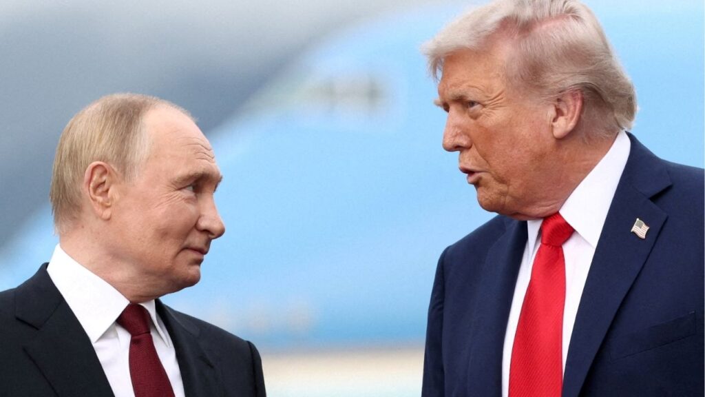 President Donald Trump speaks with Russian President Vladimir Putin, as they meet to negotiate for an end to the war in Ukraine, at Joint Base Elmendorf-Richardson in Anchorage, Alaska, U.S., August 15, 2025. (Reuters File)