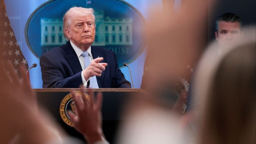 President Donald Trump takes questions as he speaks during a press conference in the James S. Brady Press Briefing Room at the White House in Washington, D.C., U.S., April 6, 2026. (Reuters/Evan Vucci)
