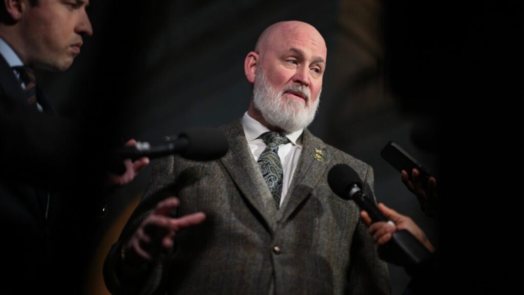 Rep. Derrick Van Orden, (R-W.I.) takes questions from the press at the U.S. Capitol, in Washington, Jan. 8, 2026. A new ad campaign from a Democratic-aligned group is slamming a vulnerable Republican congressman over his support for the war in Iran, a sign that Democrats view the conflict as a political liability for Republicans in the midterm elections. (Kenny Holston/The New York Times)
