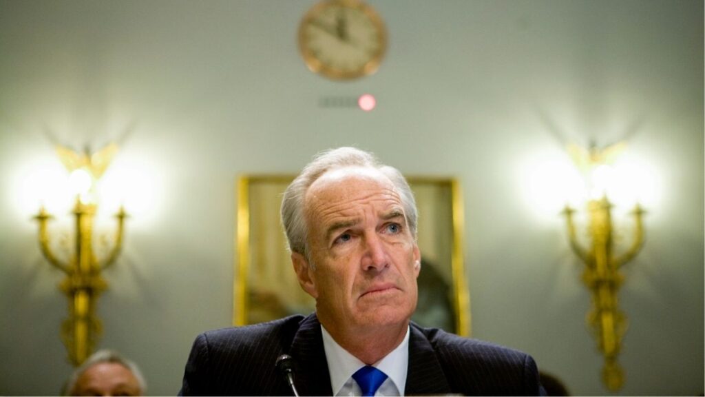 Secretary of the Interior Dirk Kempthorne testifies on Capitol Hill in Washington, Sept. 18, 2008. Kempthorne, the personable former governor of Idaho who later served as President George W. Bush’s second interior secretary, died on April 24, 2026, in Boise. He was 74. (Brendan Hoffman/The New York Times)