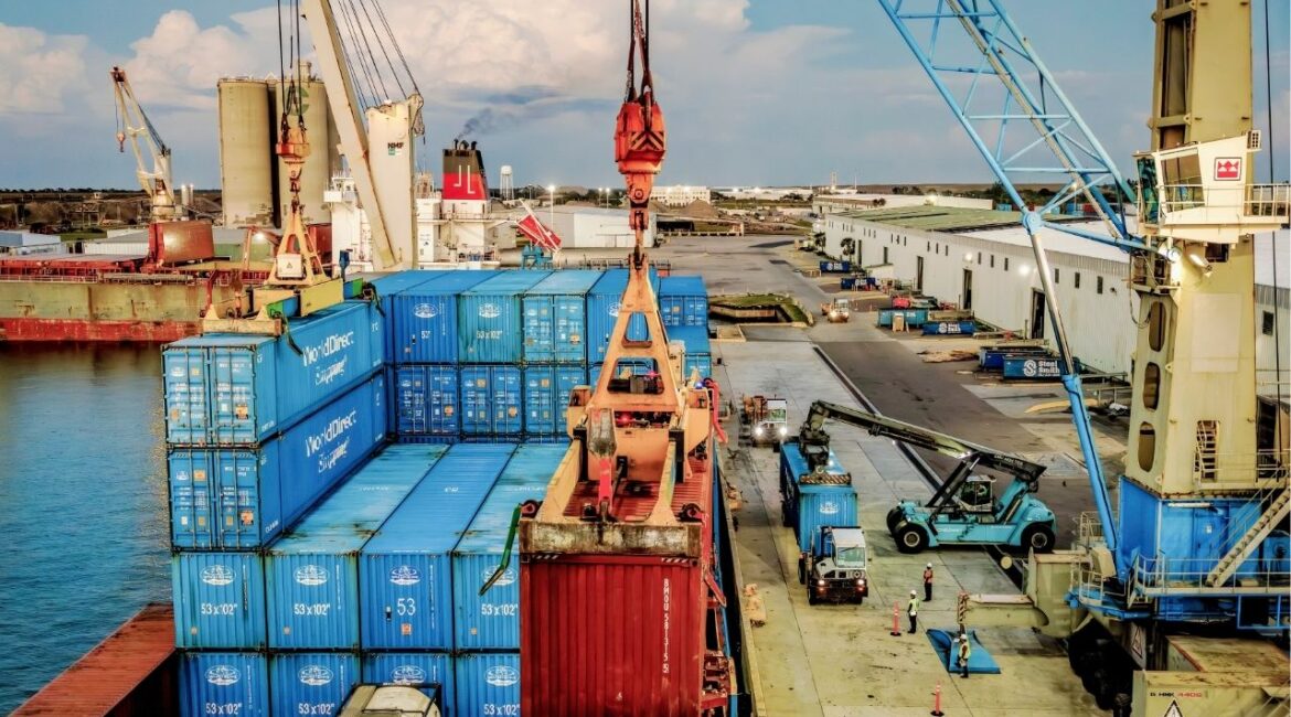 Shipping containers at Port Manatee in Palmetto, Fla., April 1, 2025. War in the Middle East has upended the world economy, the International Monetary Fund said, warning in an April 14, 2026 report that disruptions to oil markets could slow growth, fuel inflation and raise the possibility of a global recession. (Scott McIntyre/The New York Times)