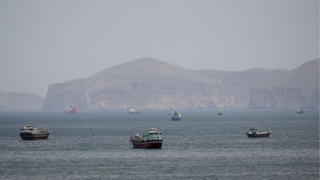 Ships and boats in the Strait of Hormuz, Musandam, Oman, April 22, 2026. (Reuters/Stringer)