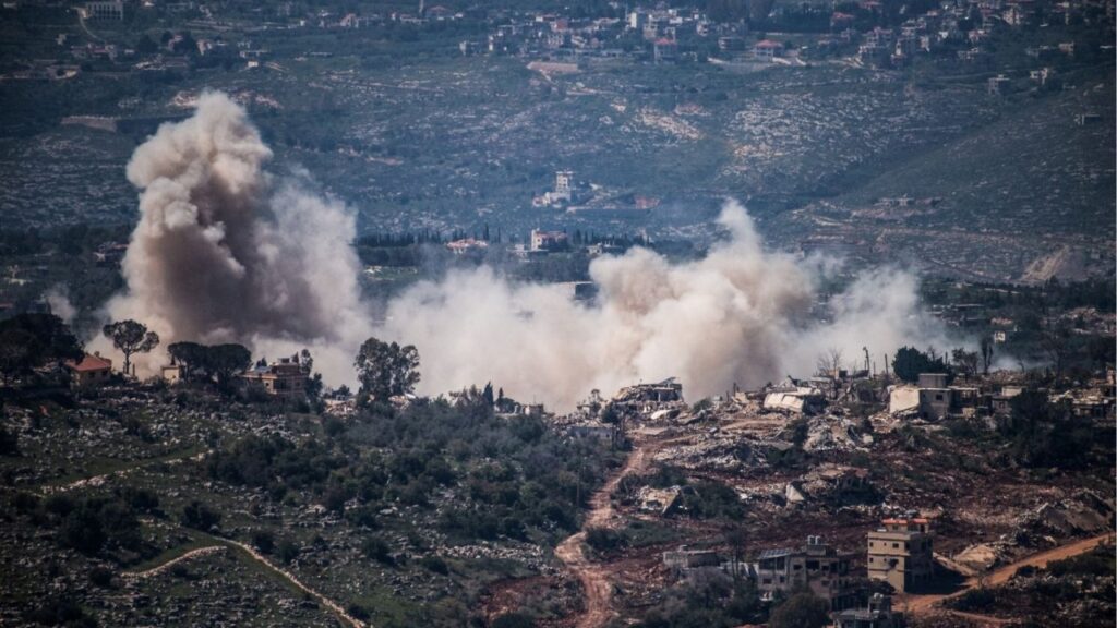 Smoke rises from a village in southern Lebanon as the Israeli army operates in it as seen from the Israeli side of the border, April 23, 2026 (Reuters/Gil Eliyahu)
