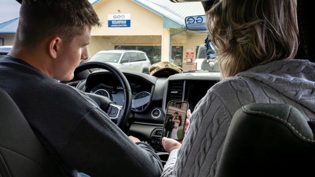 Staff Sergeant Matthew Blank and his mother, Jen Rickling, outside the detention center in Basile, La., where his wife is being held, on Aprl 5, 2026. The 22-year-old wife of an Army staff sergeant came to the U.S. as a toddler. She was taken from a military base where the couple planned to live. (Lily Brooks/The New York Times)