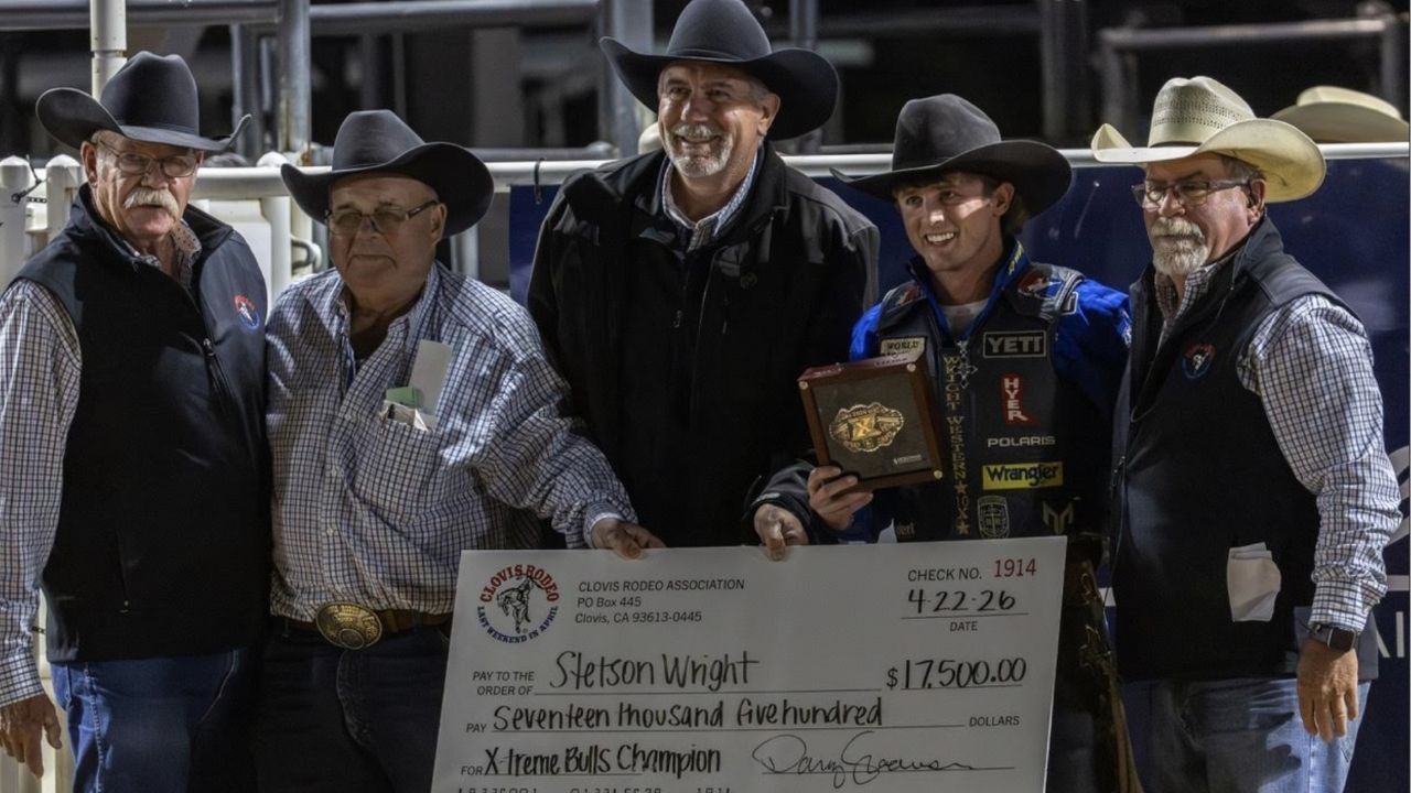 Stetson Wright won the Clovis Xtreme Bulls title and $17,500 after scoring 87 and 93 points across two rounds. (Clovis Rodeo)