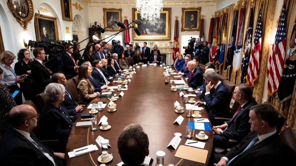 Fish-eye view of President Trump and his cabinet