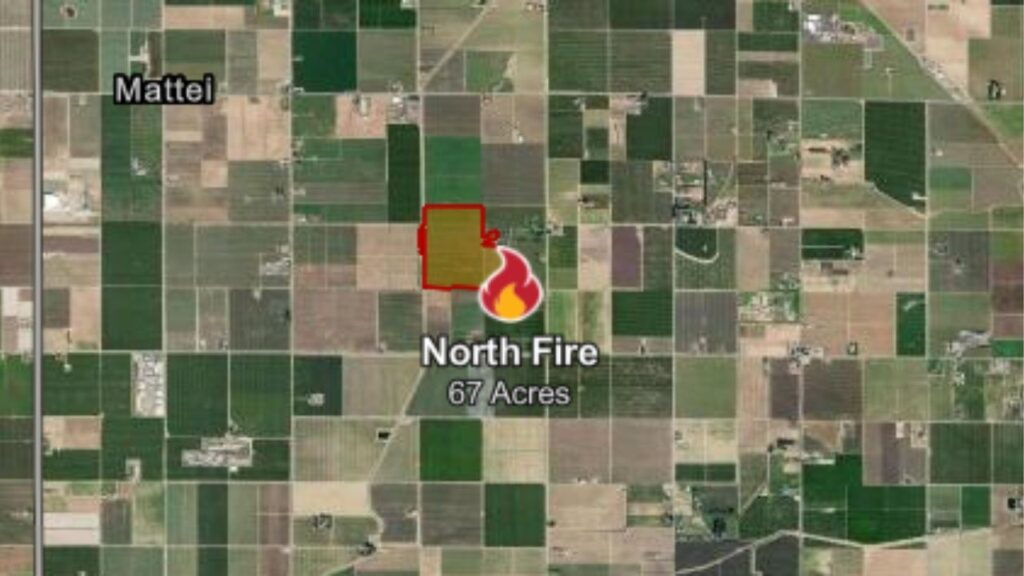 The North Fire, which started Tuesday, April 28, 2026, along Temperance Avenue in Fresno County, burned 67 acres, destroyed one structure and was fully contained later Wednesday, April 29, 2026. (CalFire)