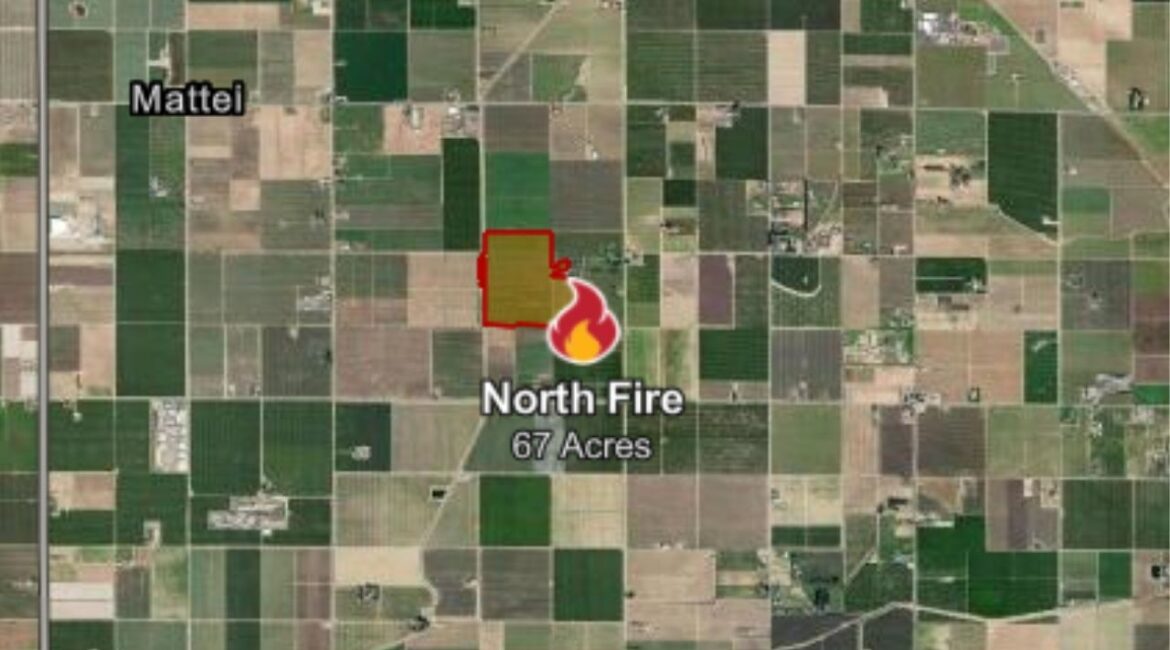 The North Fire, which started Tuesday, April 28, 2026, along Temperance Avenue in Fresno County, burned 67 acres, destroyed one structure and was fully contained later Wednesday, April 29, 2026. (CalFire)