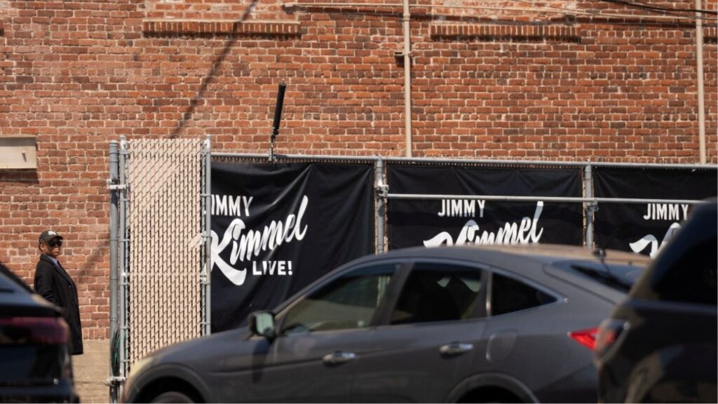 The back entrance, before the taping of ABC's "Jimmy Kimmel Live!" show, at the El Capitan Entertainment Centre in the Hollywood district of Los Angeles, California, U.S. April 28, 2026. (Reuters/Lauren Justice)