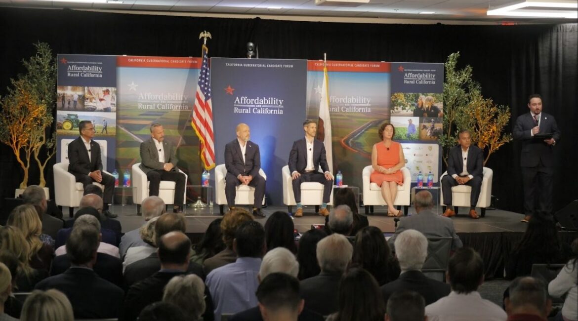 The set of the California governor's forum at Fresno State on Wednesday, April 1, 2026. (GV Wire)