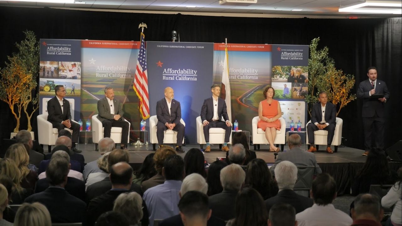 The set of the California governor's forum at Fresno State on Wednesday, April 1, 2026. (GV Wire)