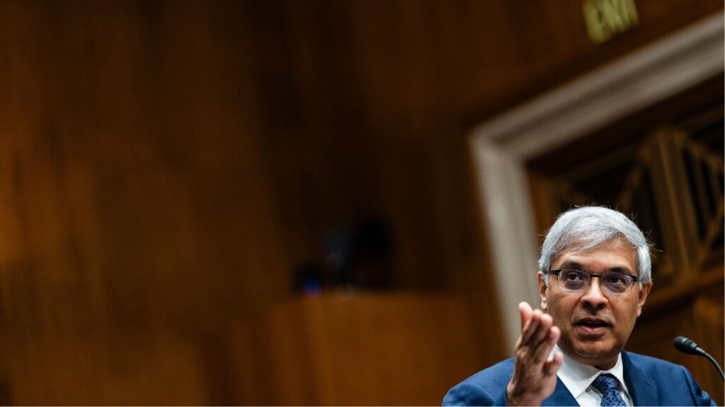 Jayanta Bhattacharya, director of the National Institutes of Health, testifies before Congress on Feb. 3, 2026. Bhattacharya has canceled the publication of a study that found that the Covid vaccine sharply cut the odds of hospitalizations and emergency visits last winter, a Health Department spokesman said. (Eric Lee/The New York Times)