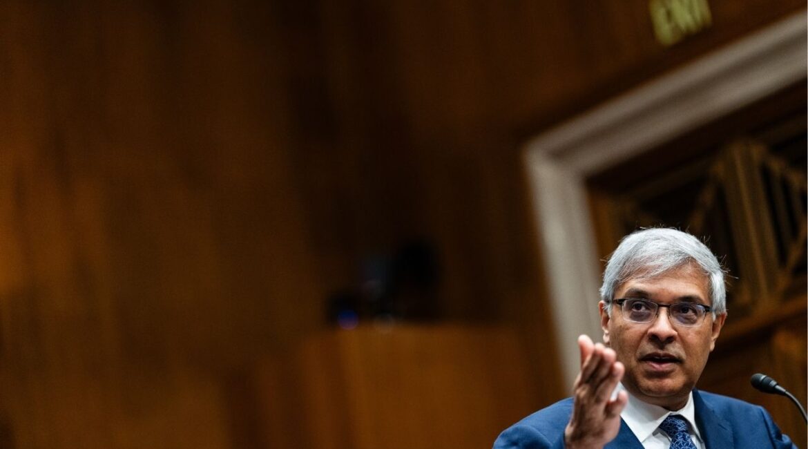Jayanta Bhattacharya, director of the National Institutes of Health, testifies before Congress on Feb. 3, 2026. Bhattacharya has canceled the publication of a study that found that the Covid vaccine sharply cut the odds of hospitalizations and emergency visits last winter, a Health Department spokesman said. (Eric Lee/The New York Times)