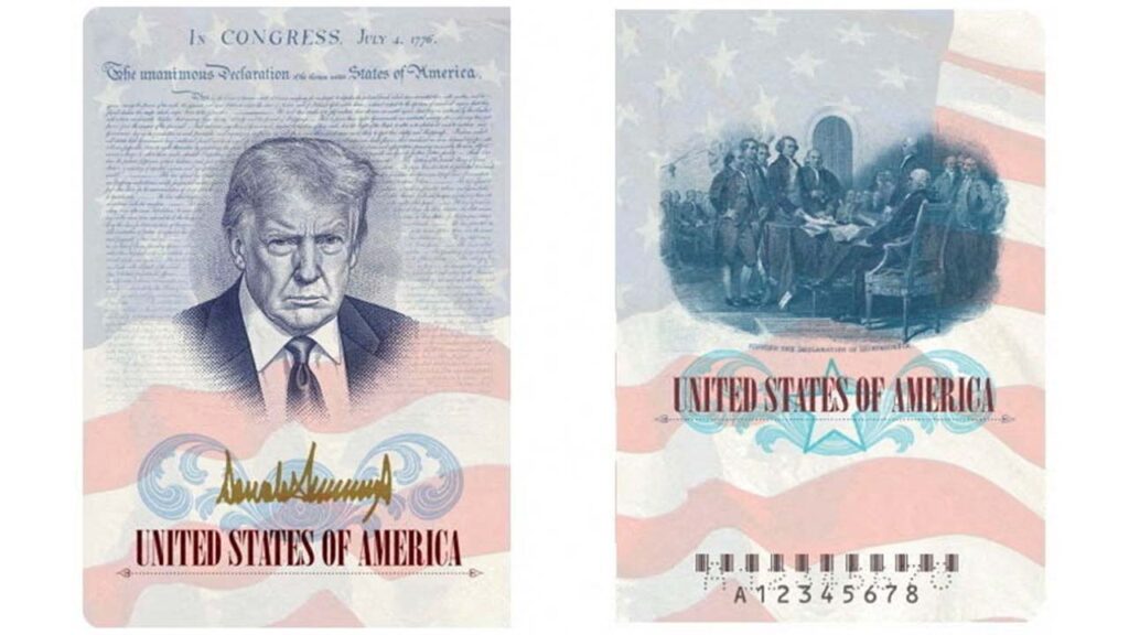 A U.S. passport featuring an image and signature of U.S. President Donald Trump is seen this rendering released by the State Department in Washington, D.C., U.S., April 28, 2026. (U.S. State Department/Handout via Reuters) THIS IMAGE HAS BEEN SUPPLIED BY A THIRD PARTY