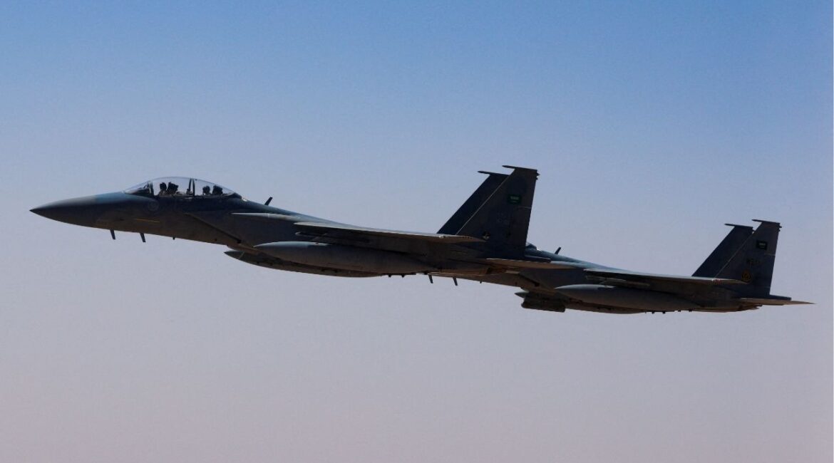 A Saudi fighter jet accompanies Air Force One, carrying U.S. President Donald Trump, on approach to the King Khalid International Airport in Riyadh, Saudi Arabia, May 13, 2025. (Reuters File)