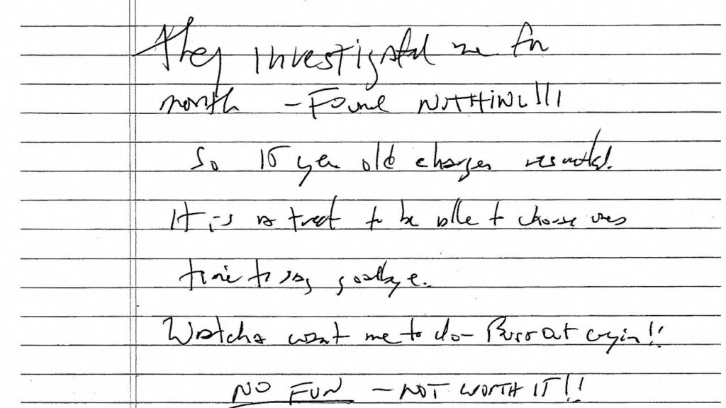 A document including the line "It is a treat to be able to choose one’s time to say goodbye.", described as a suicide note purportedly written by the late Jeffrey Epstein, the disgraced financier and accused sex trafficker who was found dead in his Manhattan jail cell in August 2019 in what was ruled a suicide, is seen after its release by U.S. District Judge Kenneth Karas in New York City, U.S. May 6, 2026. U.S. District Court for the Southern District of New York/Handout via REUTERS
