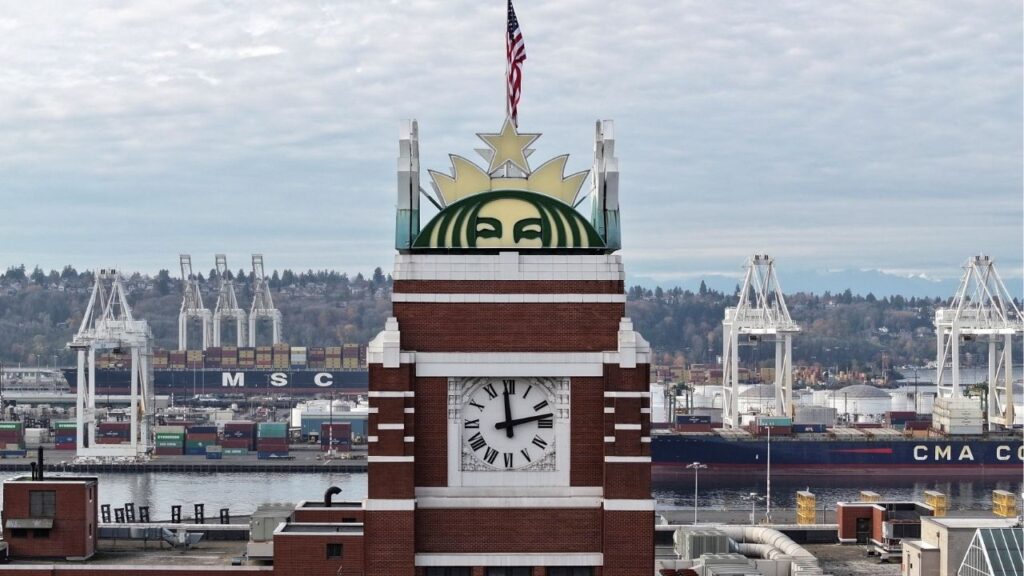 A drone picture of Starbucks global headquarters in Seattle, Washington, U.S., November 12, 2025. (Reuters/Matt Mills McKnight)