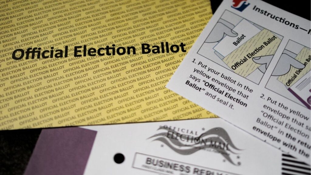 A mail-in ballot, during the Pennsylvania primary election, is displayed in this illustration picture taken in Philadelphia, Pennsylvania, U.S., May 19, 2026. (Reuters/Hannah Beier/Illustration)