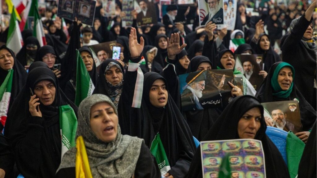 A memorial ceremony in Tehran, Iran, for those killed in the war with the U.S. and Israel on Sunday, May 24, 2026. Negotiations between the United States and Iran appeared to be continuing on Monday, May 25, 2026, after both sides played down hopes of an imminent breakthrough, and a senior U.S. official said final approval of an agreement toward ending the war could take days to finalize. (Arash Khamooshi/Polaris for The New York Times) - CREDIT IS MANDATORY -