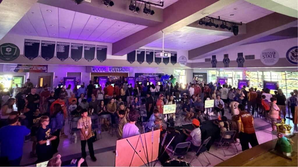 A room filled with students, parents, and supports at the Clovis Unified School District's Mario Kart Tournament on Saturday, May 9, 2026. (GV Wire)